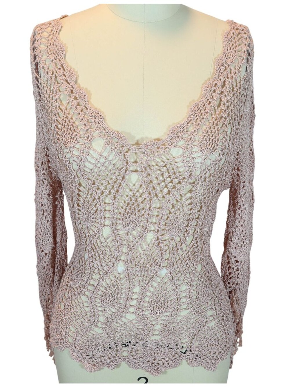THE LIMITED Y2K Vintage Hand Crochet Sheer Top Size M Boho Festival Beach Fairy - Picture 2 of 7